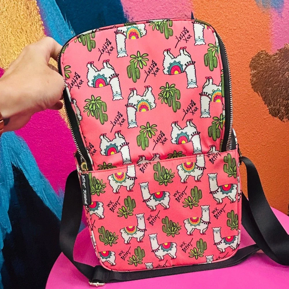 Betsey Johnson Llama Cactus Pink Insulated Crossbody Lunch Bag 9